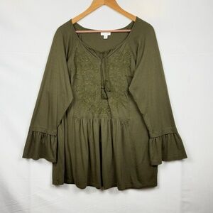 J Jill Women Blouse Embroidered Tasseled Peplum Peasant Flare Sleeves Comfort